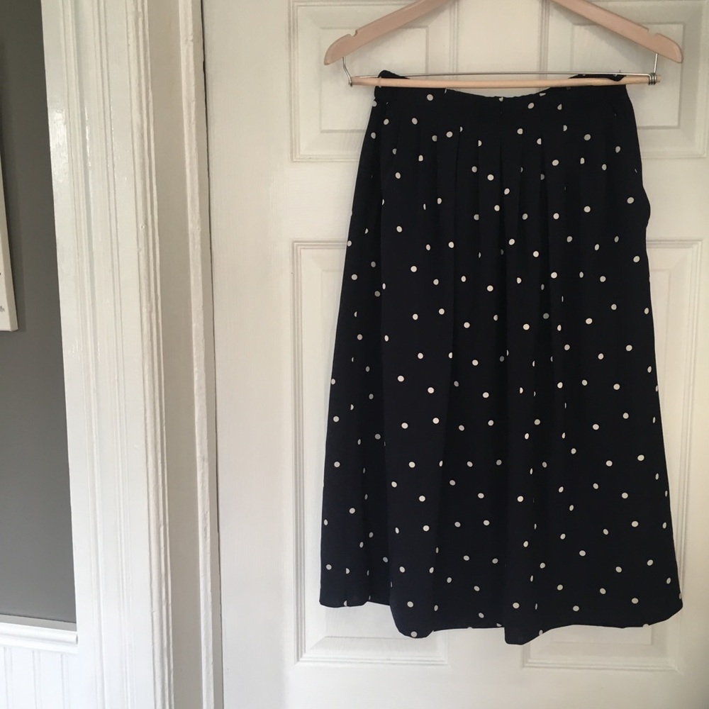Navy polka dot midi skirt